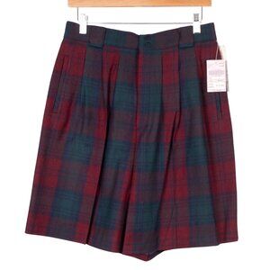 Giorgio Sant Angelo VTG Pleated Shorts 12 Womens Plaid Wool Red Green Bulgaria